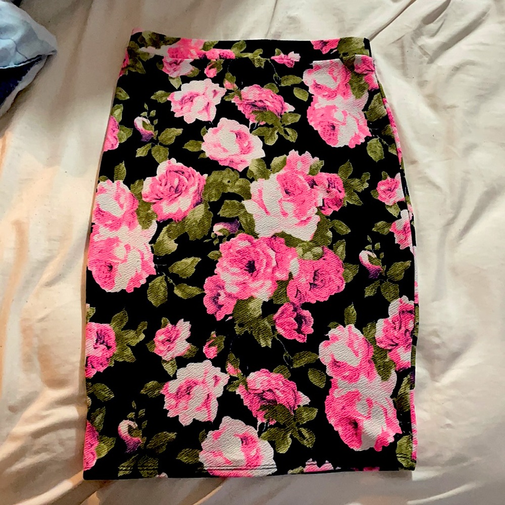 Dark Navy Blue Flower Pencil Skirt